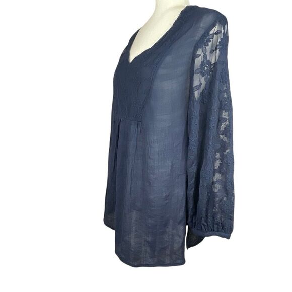 Indigo Soul Semi Sheer Lace Trim Tunic XL - Picture 3 of 5